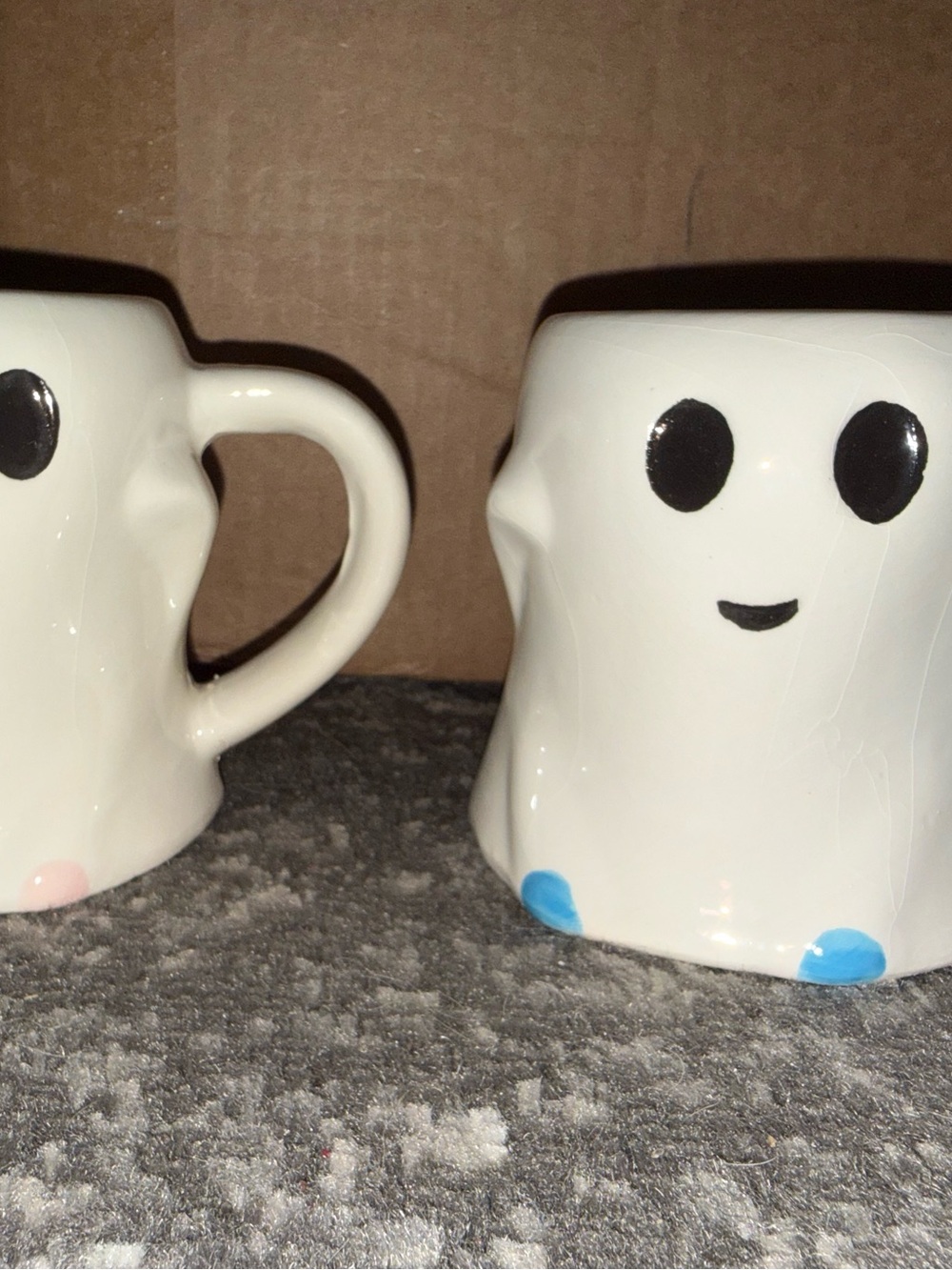 Cute Ghost Ceramic Coffee Mug - White with Blue Accent